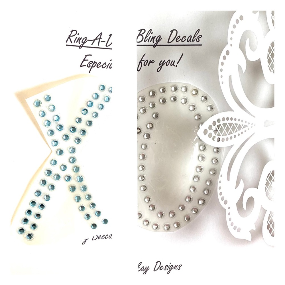 XOXO Rhinestone Decal in Blue and White Set of 2 XO 2.5” high with clear back